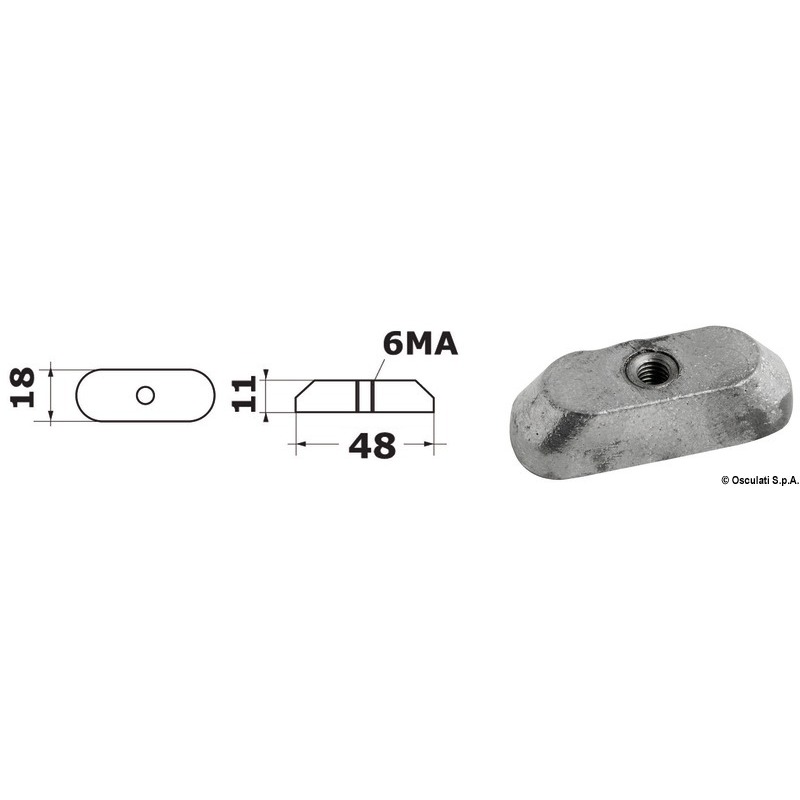 PLATE ANODE FOR 6/15 HP 4 STROKES WITH M6 THREAD.