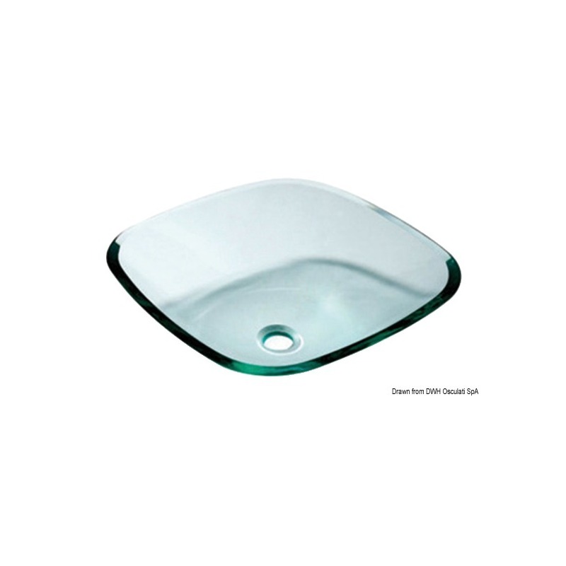 SQUARE SINK WITH ROUNDED EDGES, CLEAR GLASS