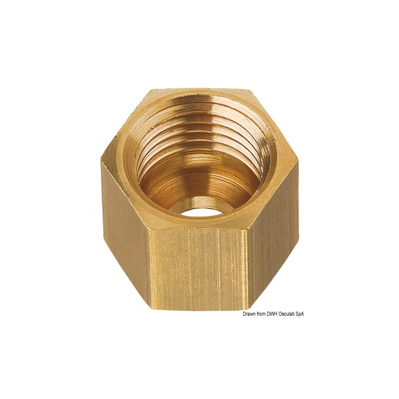 DADO IN OTTONE PER TUBO RAME DA 8 MM, PASSO M14 X 1.5F